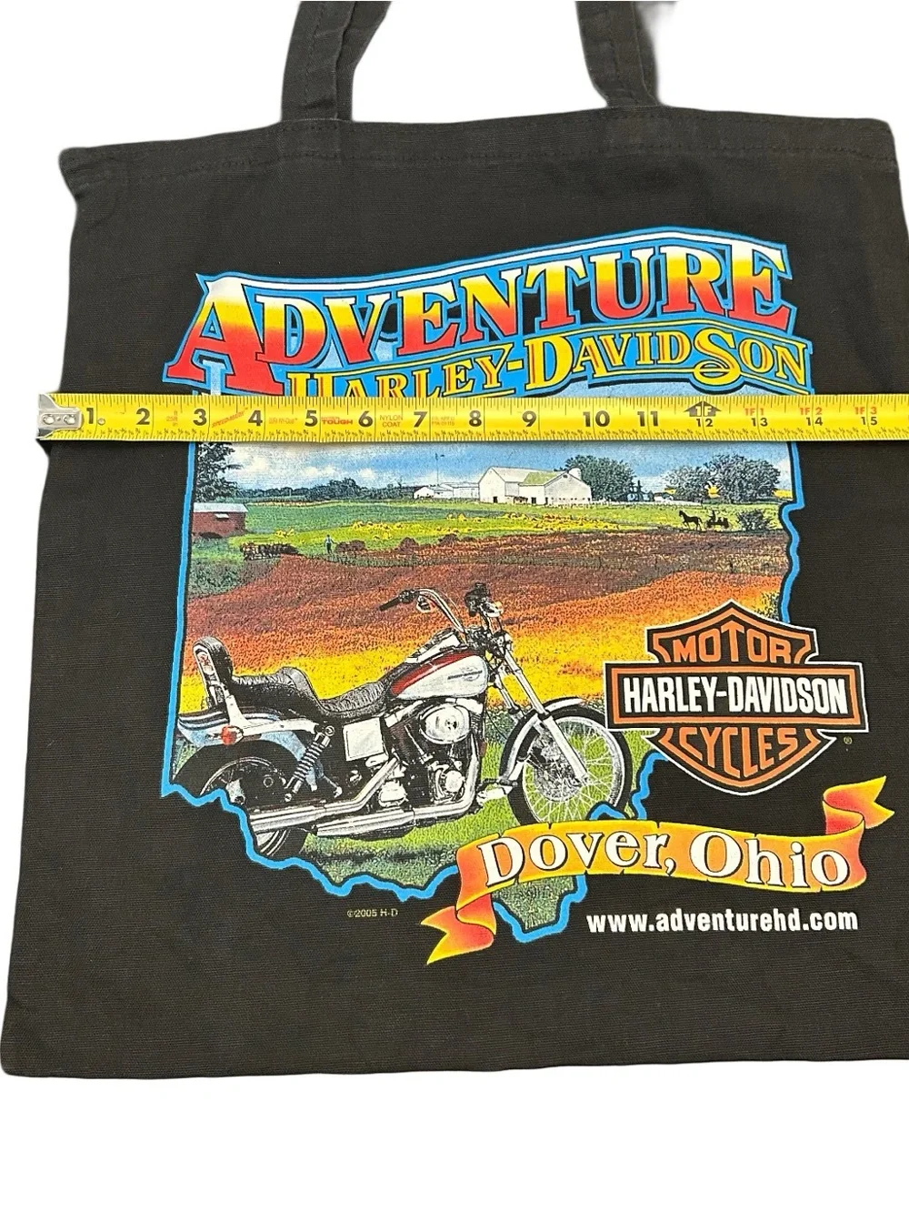 Harley Davidson Canvas Tote Bag 2005 HD Graphic Dover Ohio 17” Double Handles